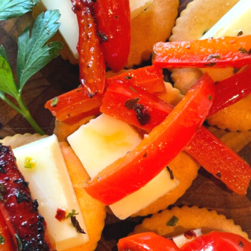 Sauteed Red Peppers on crackers