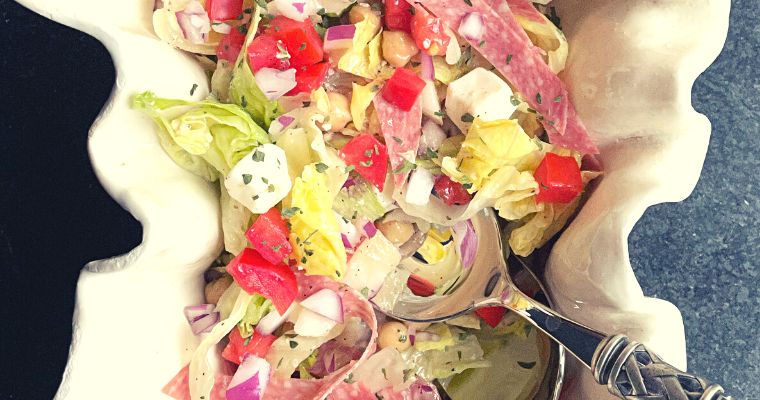 chopped salad with salami and mozzerella