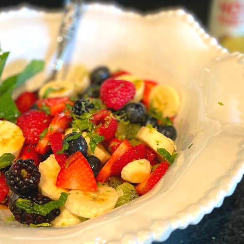 Fruit salad with honey lime dressing
