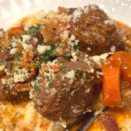 Saucy Meatballs with Mashed Potatoes